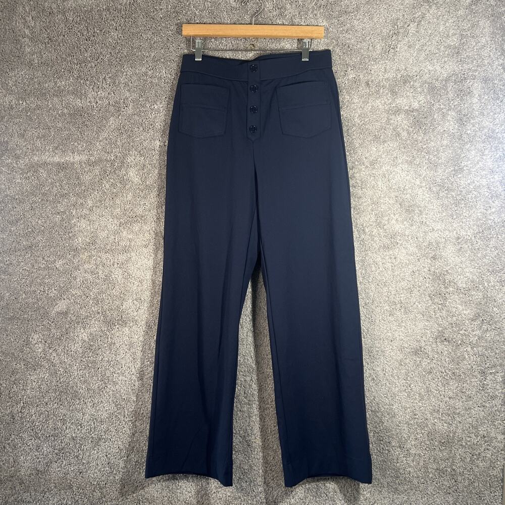 Halara Womens Large Navy Blue Wide Leg Pants High Waist Button Front Work